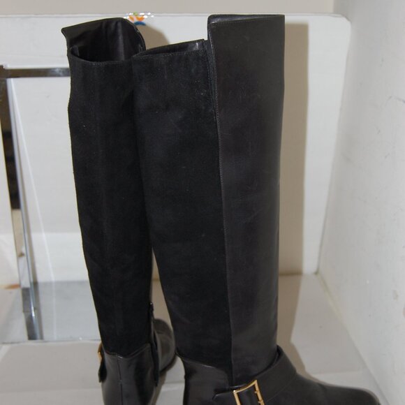37.5/7.5❤️ITALY DEREK LAM Over Knee Thigh High Leather Biker Low Heel Boots - Picture 9 of 13